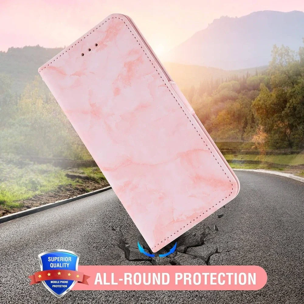Pink Marble Wallet Phone Case for Google Pixel 6 DLSDK w/ Card Slots Lanyard-NWT